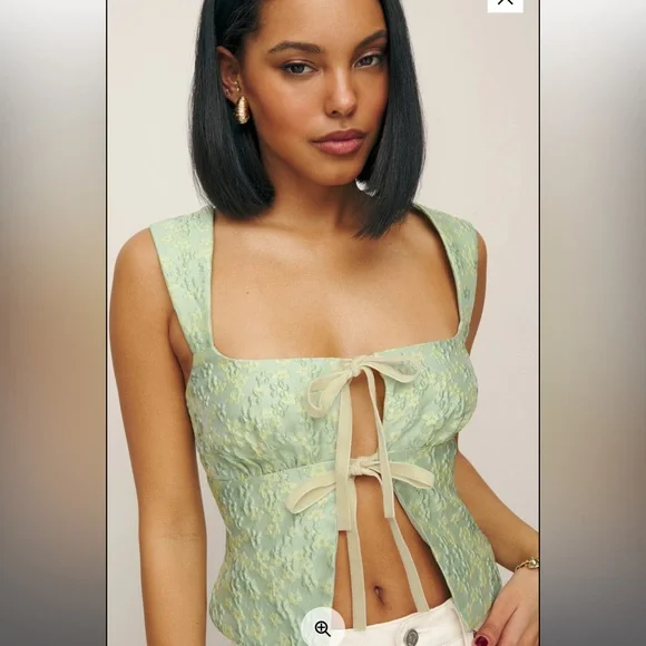 Reformation Azalea Top Seafoam Floral - Size 0 - Picture 2 of 3